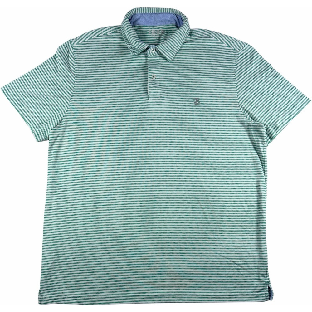 IZOD Golf Polo Shirt Mens Large Green White Striped Short Sleeve Performance